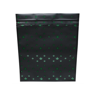 Mylar 1/2 Pound Child Resistant ASTM Exit Bags (Black Leaf Design)