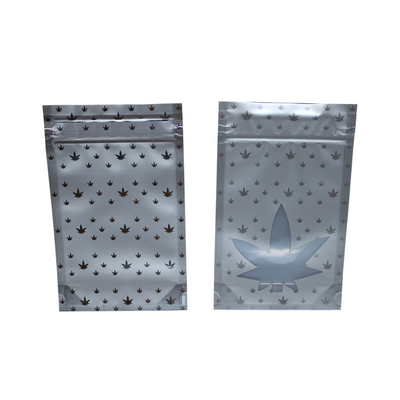 Mylar 1/2oz Child Resistant ASTM Exit Bags (Silver Leaf Design)