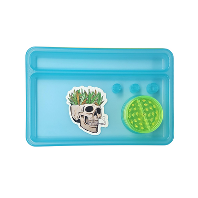 Plastic Rolling Tray w/ Grinder (Blue)