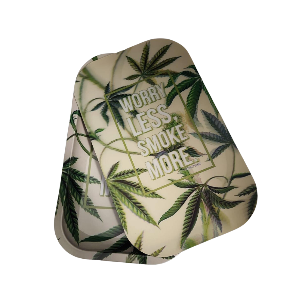 Worry Less Smoke More Rolling Tray w/ Magnetic Lid (with lid)